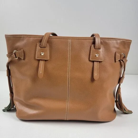 Dooney & Bourke Davis Tassel Saffiano Zip Shopper Tote Pebble Tan Leather Purse - Picture 3 of 16